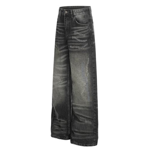 Washed Denim Straight-leg Pants