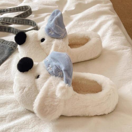 Women's Cute Winter Sleeping Hat And Non-slip Plush Warm Cotton Slippers For Home Use