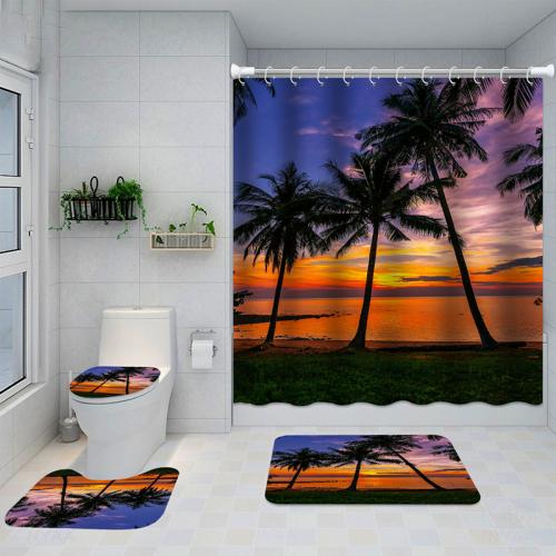Shower Curtain 4-piece Set, Shower Curtain, Mat 3-piece Set