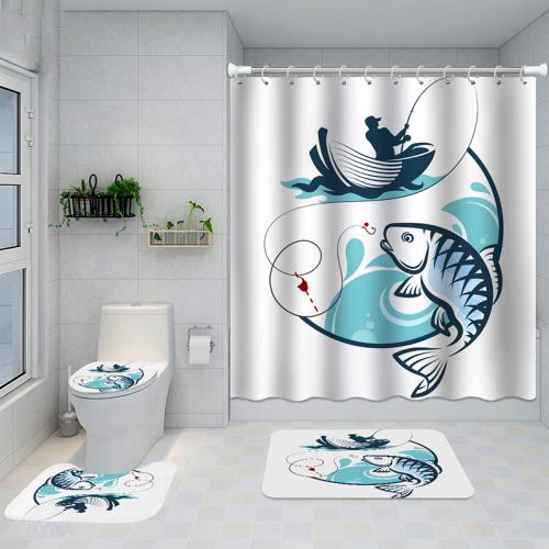 Shower Curtain 4-piece Set, Shower Curtain, Mat 3-piece Set