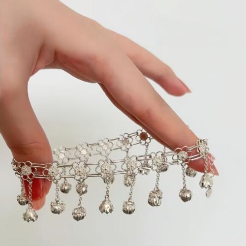 Silver Openwork Flower Tassel Bracelet