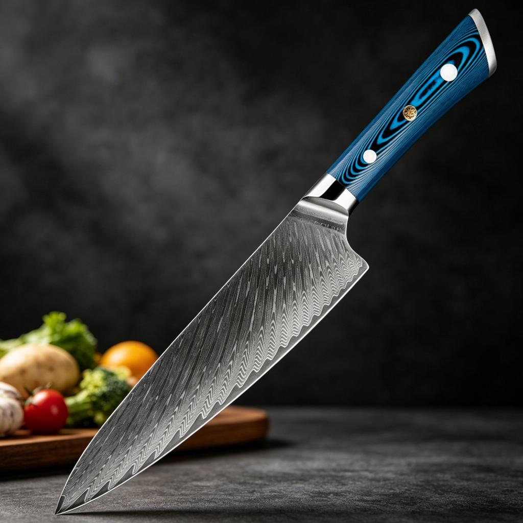 Damascus Steel Chefs Knife Blue