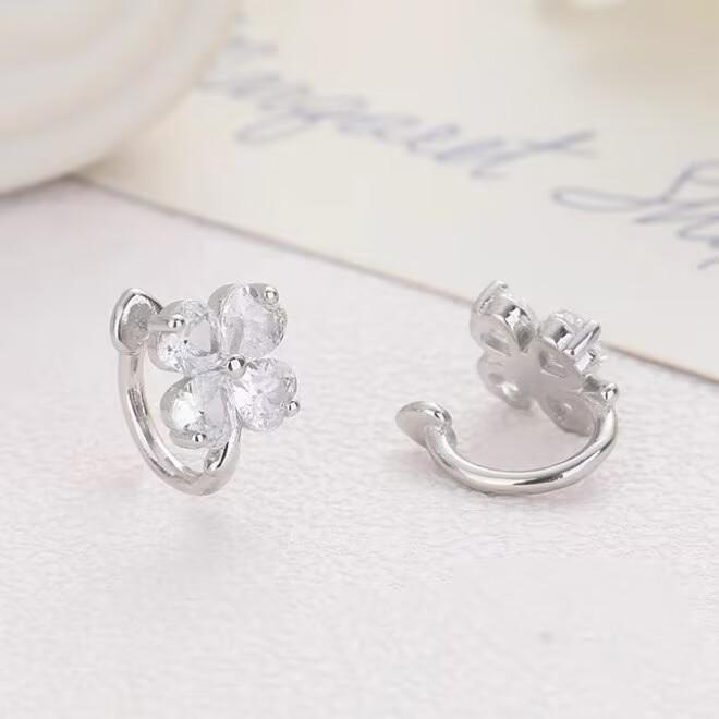 Zircon Lucky Four-Leaf Clover Ear Cuff Womens Style No Piercing Required