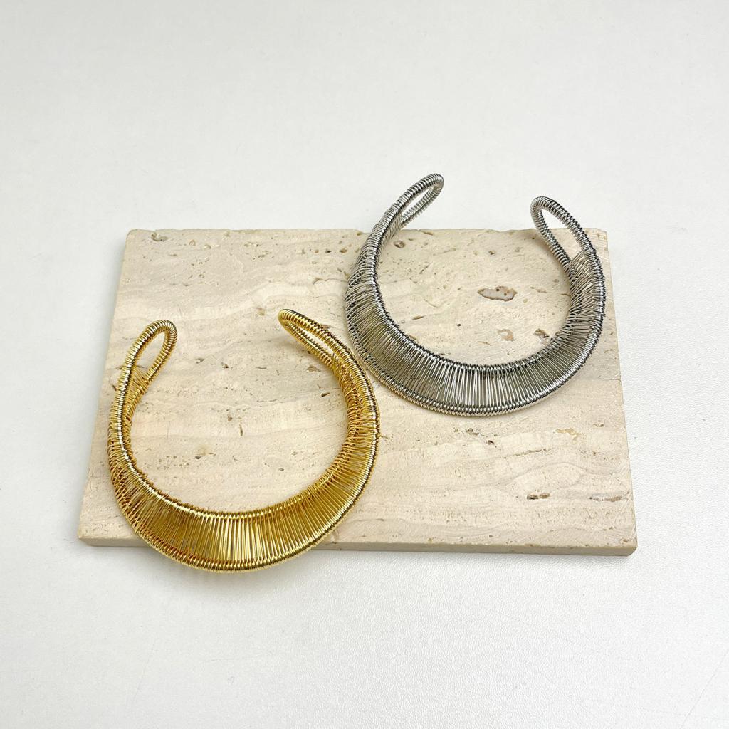 Woven Wire Spiral Spring Texture Open Cuff Bracelet For Women