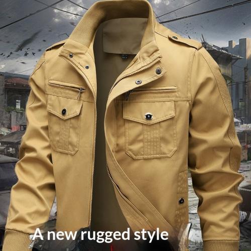 Mens Jacket With Zipper Pockets And Stand-Up Collar
