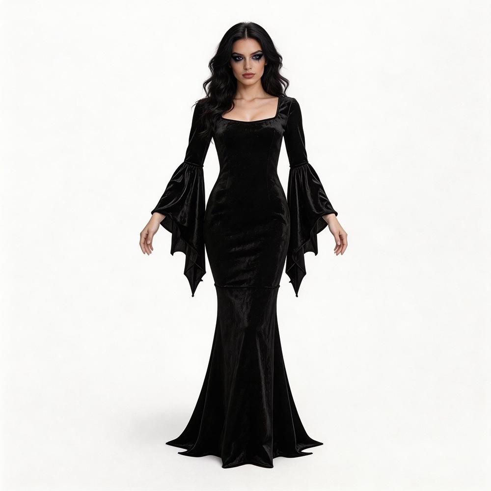 Women's Solid-color Square-neck Casual Long Dress