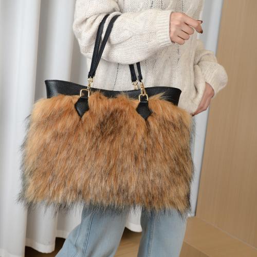 2025 Faux Fur Plush Tote Bag, Women's Contrasting Color Hand-held Shoulder Bag, Large Capacity Eu…