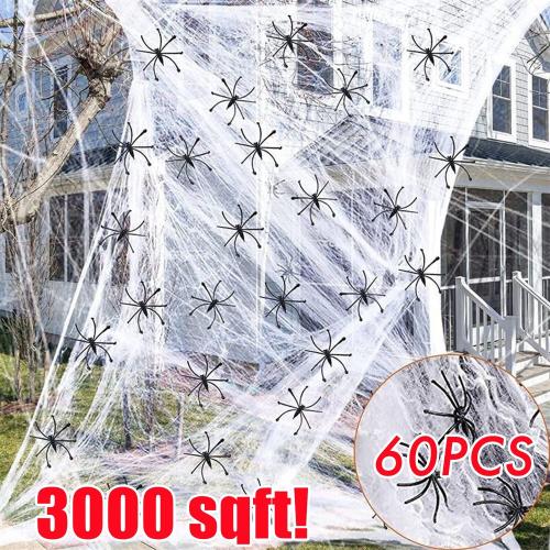 Large 3000 Sqft Halloween Spider Web With 60 Realistic Spiders Outdoor Decor USA