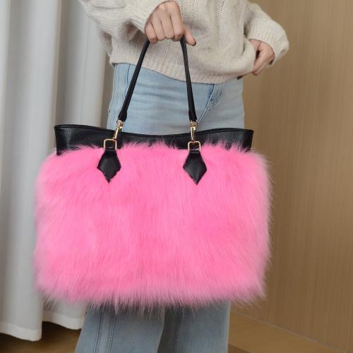 2025 Faux Fur Plush Tote Bag, Women's Contrasting Color Hand-held Shoulder Bag, Large Capacity Eu…