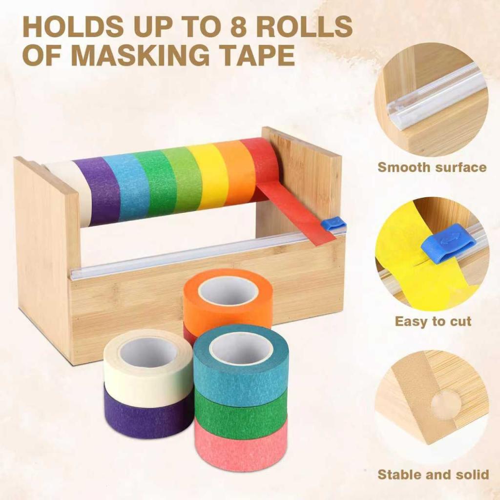 Wooden Tape Storage Rack Bamboo Tape Cutter