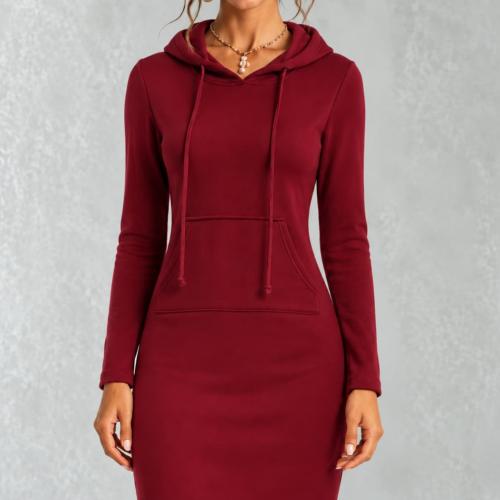 Women's Hooded Lace-up Pocket Long-sleeve Sweatshirt Dress