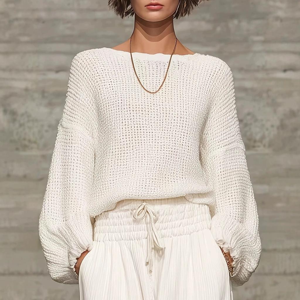 Women's Relaxed-fit Off-shoulder Hollow-out Knit Top