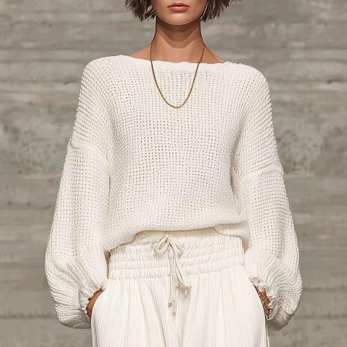 Women's Relaxed-fit Off-shoulder Hollow-out Knit Top