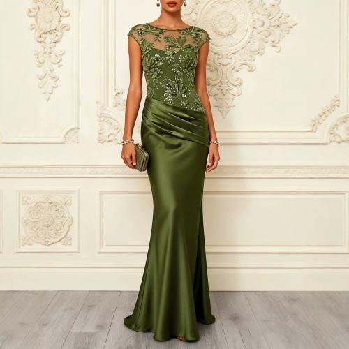 Women's Mesh Embroidered Floral Backless High-waisted Dress
