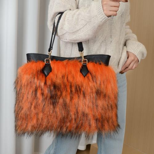 2025 Faux Fur Plush Tote Bag, Women's Contrasting Color Hand-held Shoulder Bag, Large Capacity Eu…