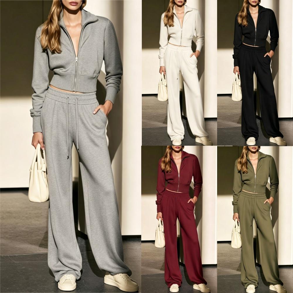 Womens Fashion Cardigan Sweatshirt With Drawstring And Long Pants