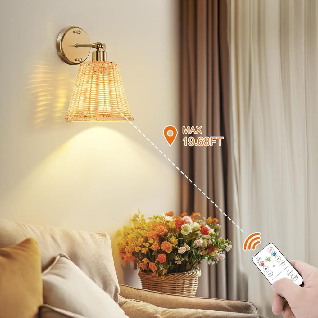 Woven Lampshade Rattan Wall Lamp, No Wiring Required