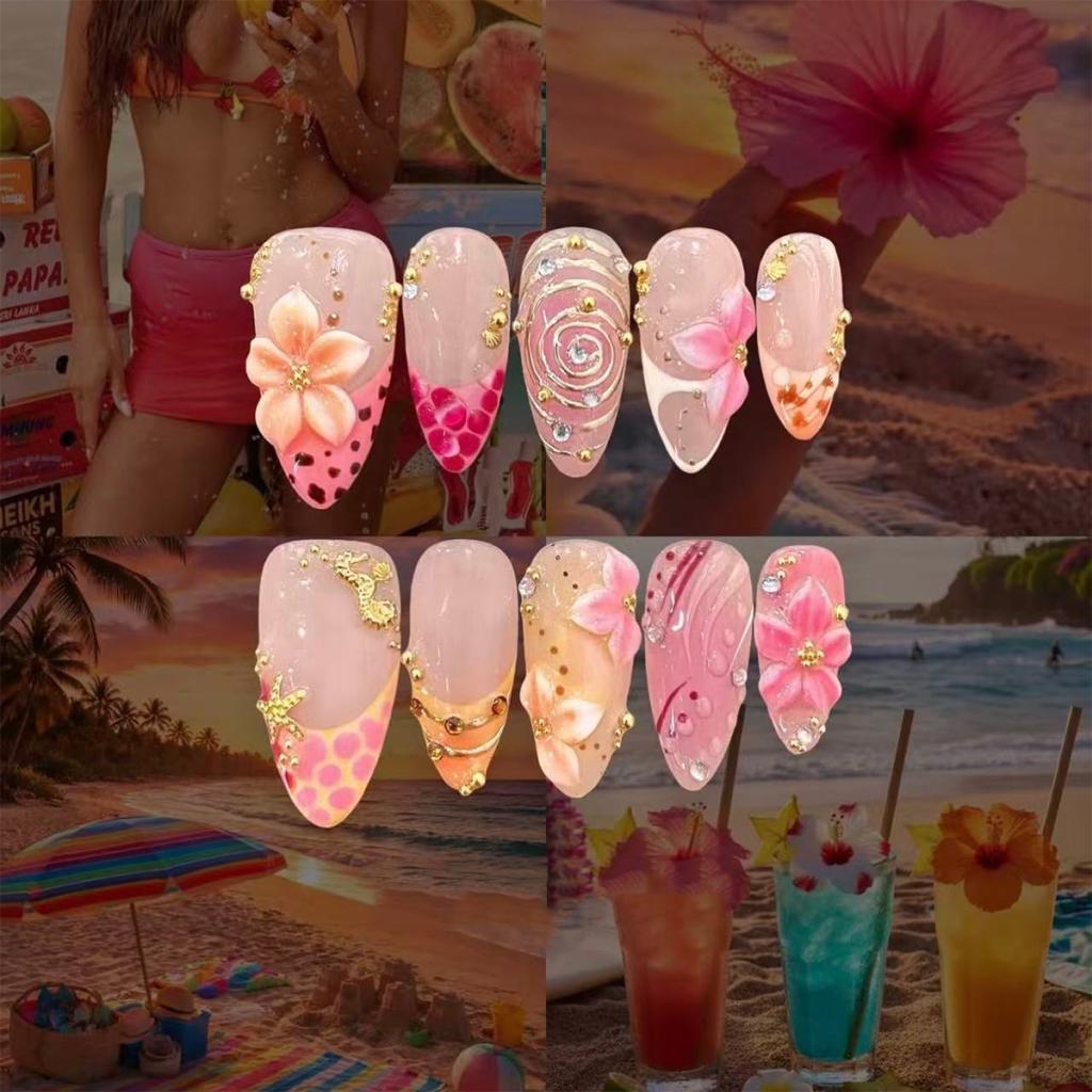 3D Embossed Gold Foil Pre-made Nail Tips