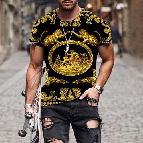 Men's Casual Short-Sleeve Cross-Border Best-Selling 3D Digital Print Round-Neck Pullover Slim-Fit…