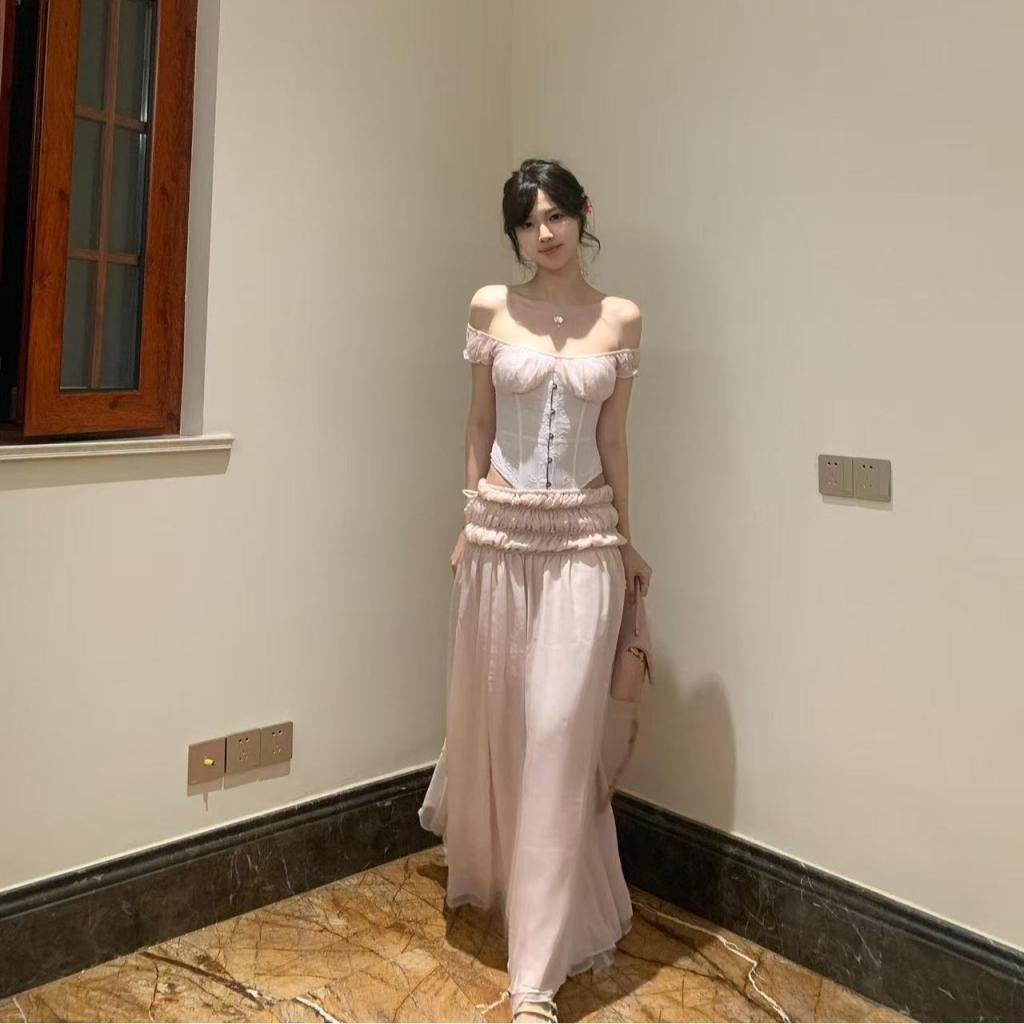 Off-the-shoulder Lace Underbust Corset Top And Formal Skirt Set