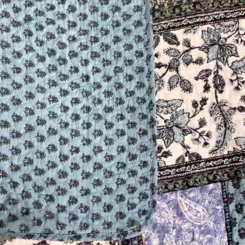 Cotton Reversible Quilt Bedspread Set Vintage Patchwork Floral Print Textured Stripe Reverse 3-pi…