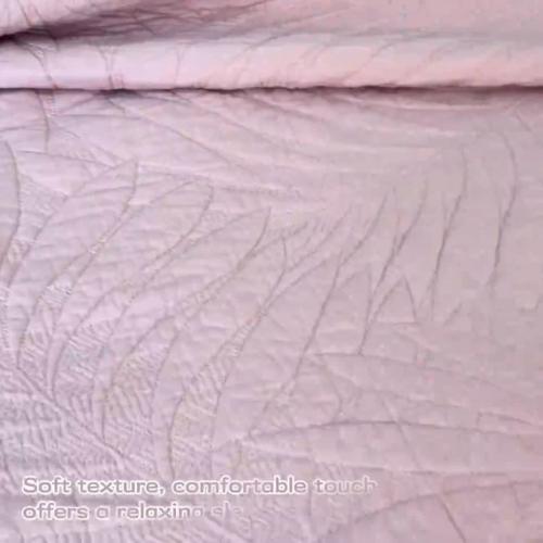 3D Computer Embroidery Leaf Pattern Beige Cotton Quilted Bed Cover Wide Edge Pillowcase Double Si…